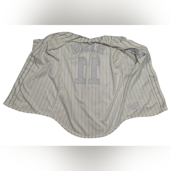 Majestic MLB Arizona D-Backs Men's XL Ivory Purple Pin-stripe #11 Sexson Jersey - Picture 4 of 16